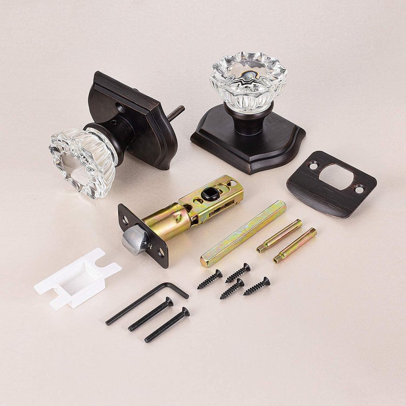 CLCTK Passage Glass Door Knobs Interior, Antique Crystal Door Knobs for Hall Closet, Oil Rubbed Bronze Door Knob - Image 2